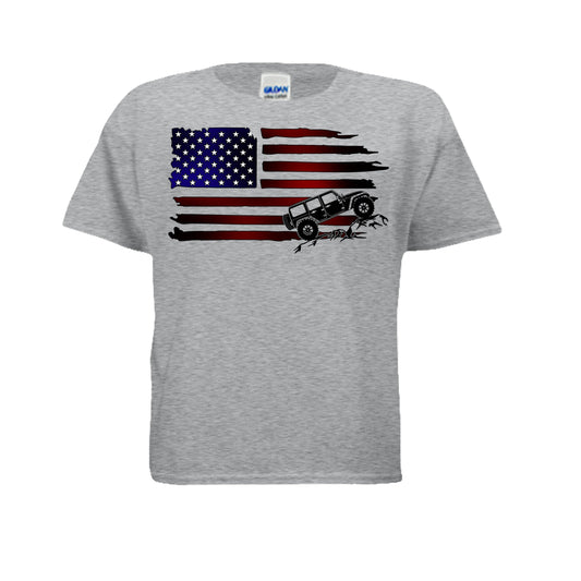 Jeep Flag Shirt - Kids-Joyful Ducks-offroad-duckduckjeep-wrangler-gladiator-3d-jeep duck-custom duck-Jeep